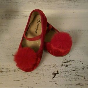 Girls crushed red velvet Cat&Jack pom pom shoes